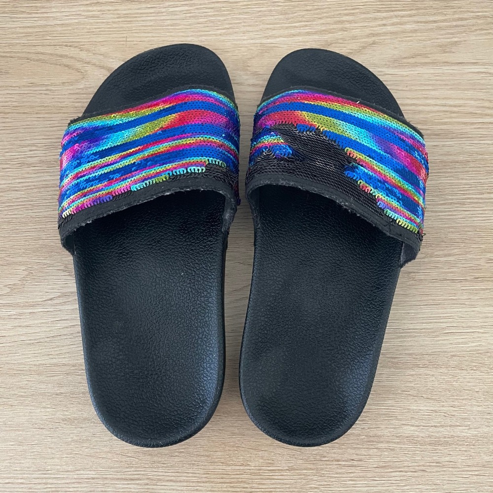 Adidas Originals Adilette Slide J Black Sequins Youth Slide GW1444 Size 3